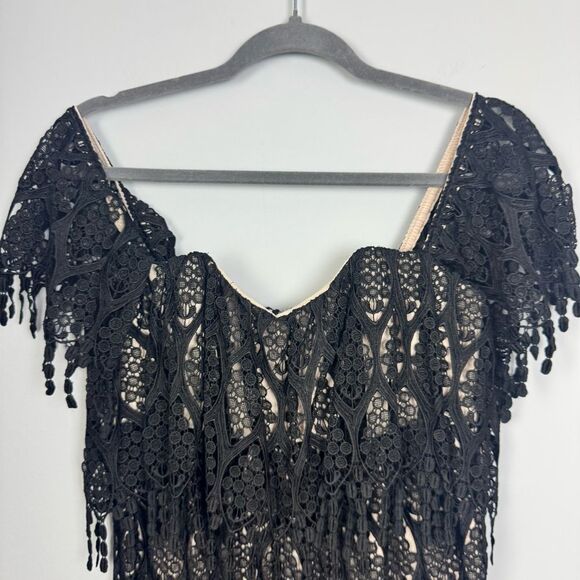 STONE COLD FOX | Iowa Black Lace Off-Shoulder Dress Nude Lining Women’s Size M/L - Picture 6 of 12